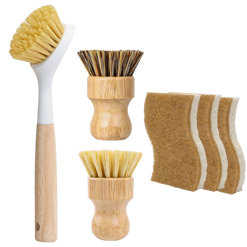 Dish Brush Bamboo - Juego de 6 cepillos y esponjas
