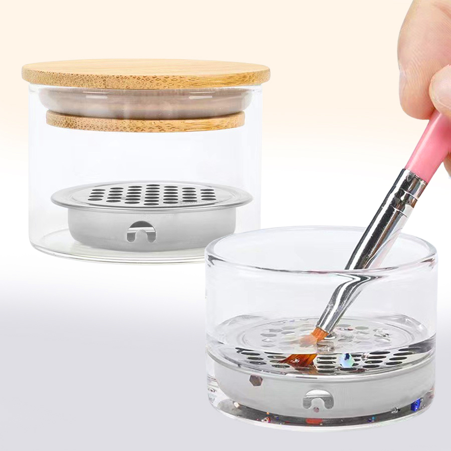 Dish Brush Bamboo - Vaso limpiador de pinceles para uñas