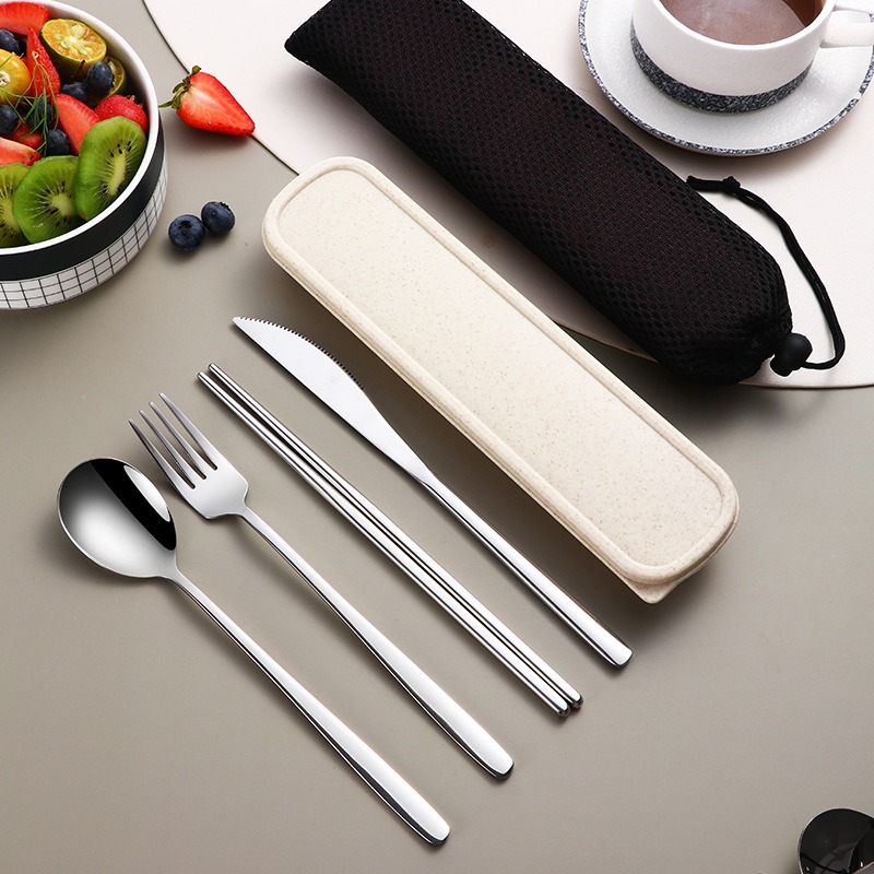 Bamboo Cutlery Travel - Juego de cubiertos portátiles de acero