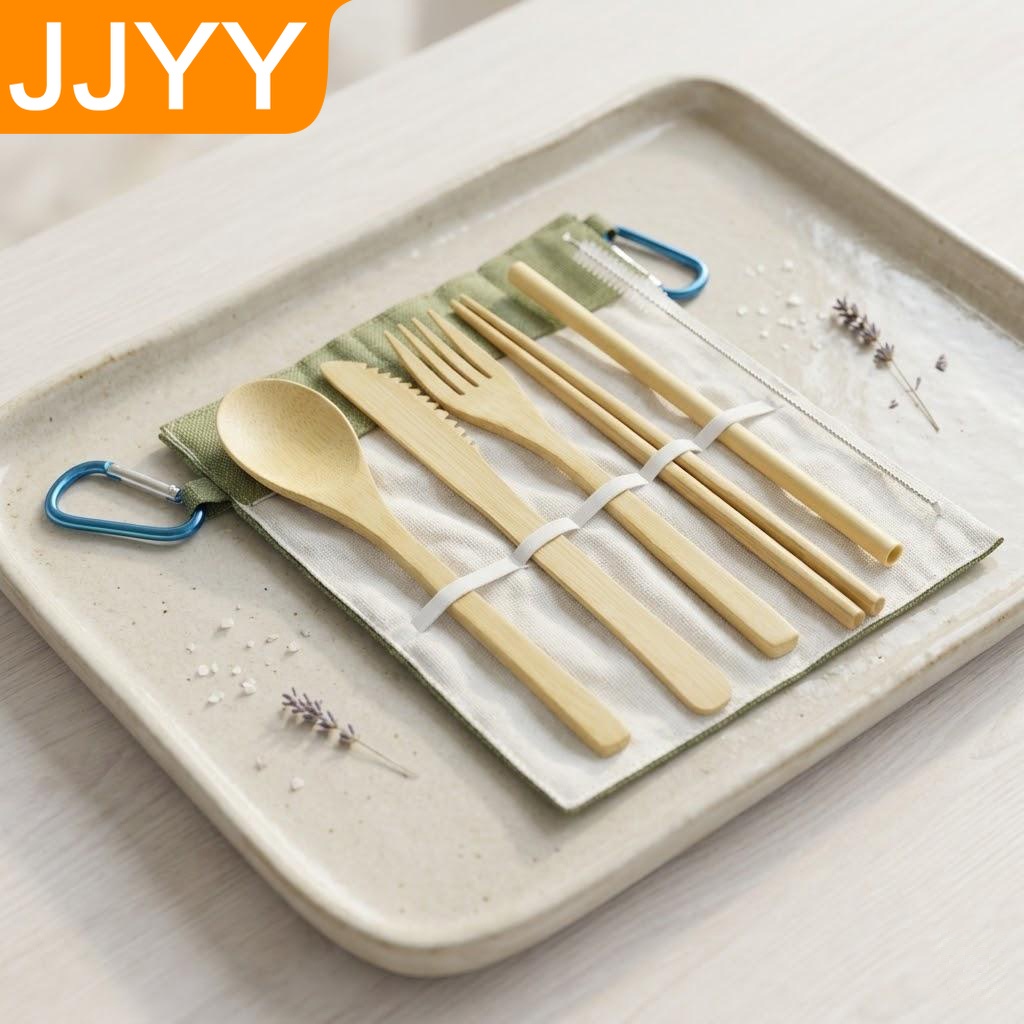 Bamboo Cutlery Travel - Juego de Cubiertos de Viaje Reutilizables