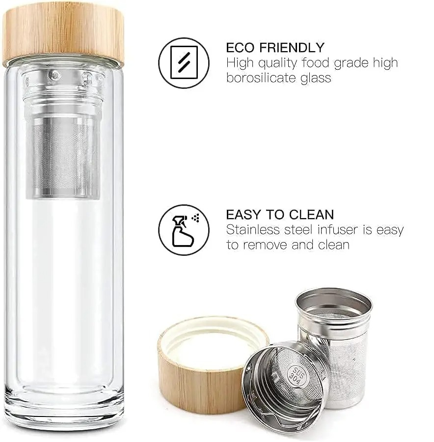Taza de Té de Vidrio de Doble  - Bamboo Cutlery Travel reseña y precio