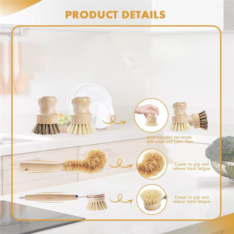 Juego de 4 cepillos para plato - Dish Brush Bamboo reseña y precio
