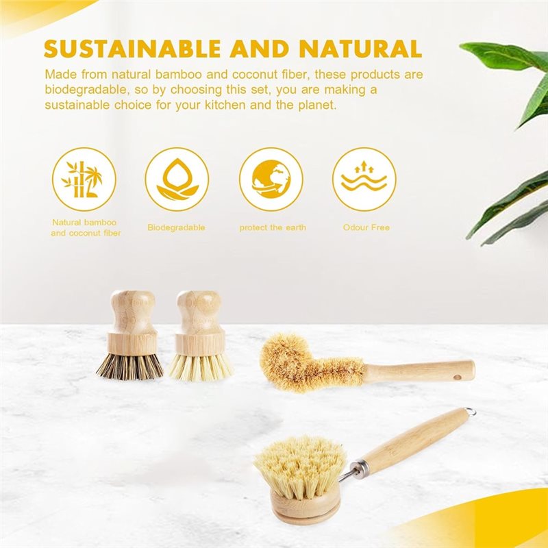 Juego de 4 cepillos para plato - Dish Brush Bamboo reseña y precio