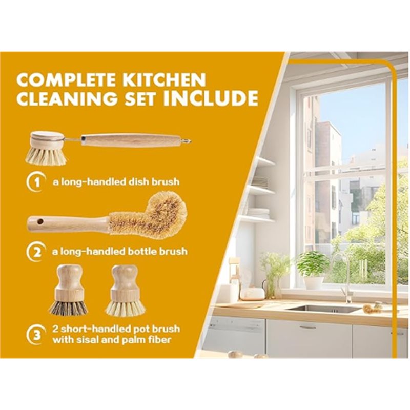 Juego de 4 cepillos para plato - Dish Brush Bamboo reseña y precio
